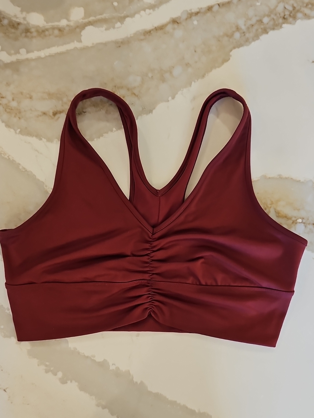ALO Yoga Rust Ruched V-Neck Sports Bra - Picture 2 of 8